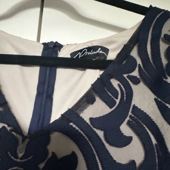 Prelude Navy lace with beige lining. V-neck Zipper back. Size 10 - Picture 2 of 5